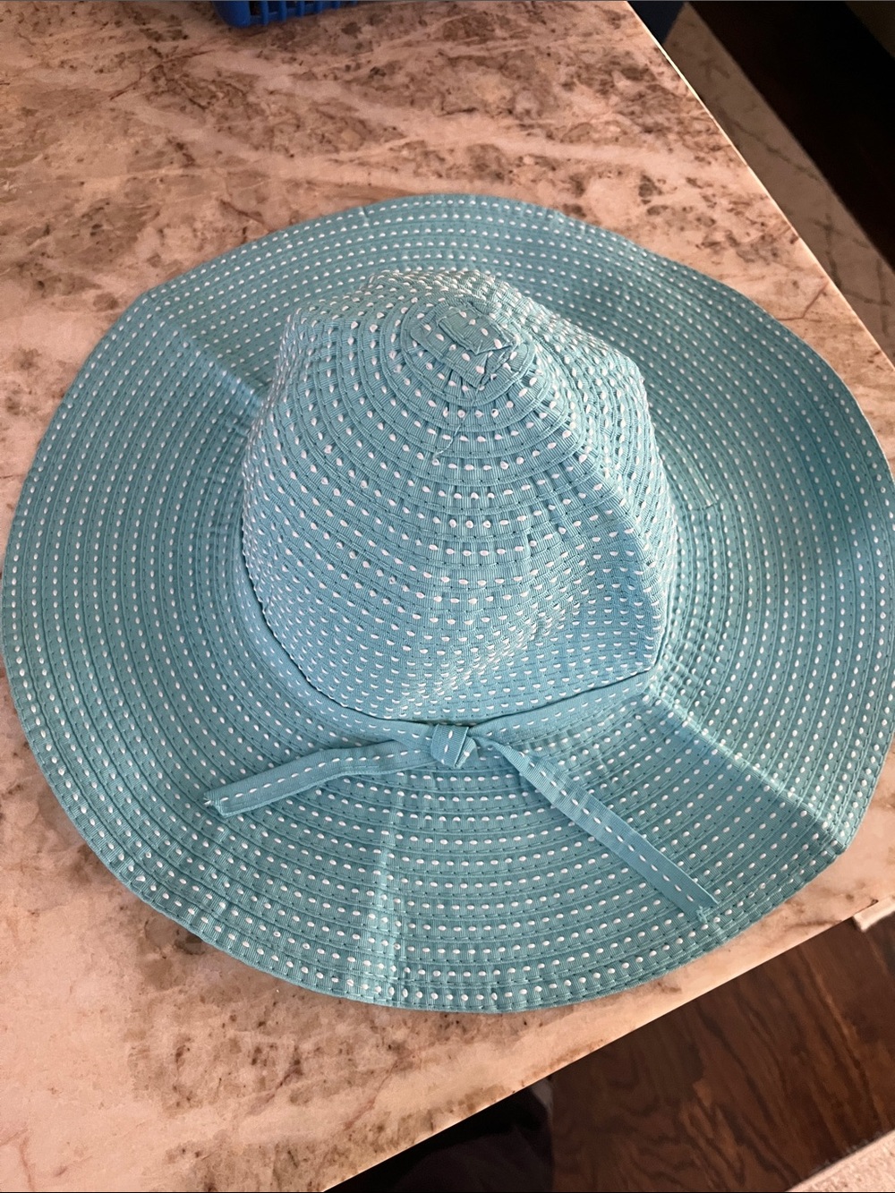 Aqua Wide-Brim Sun Hat with Bow